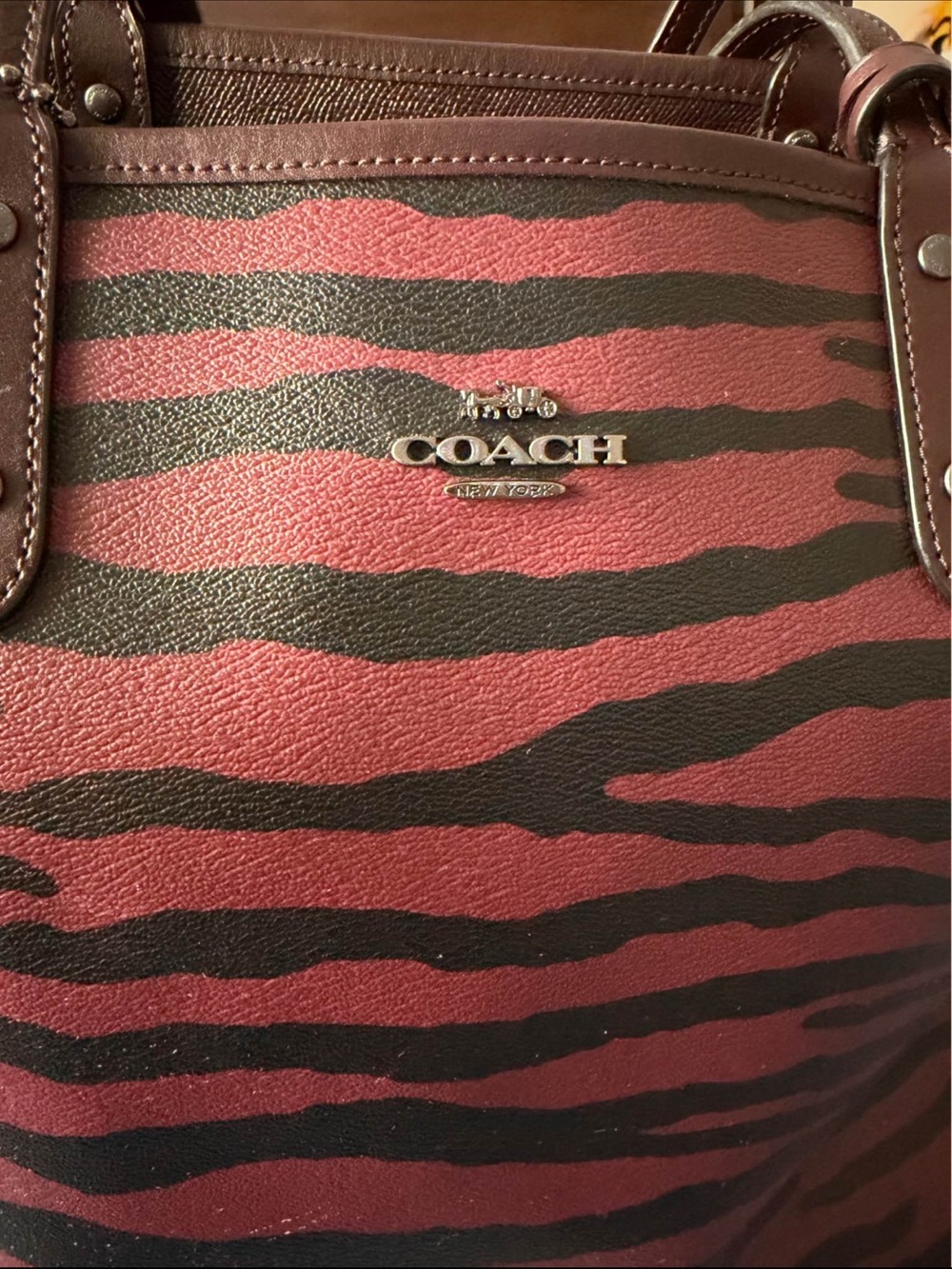 COACH Red and Black Zebra-Print Leather Tote - Picture 3 of 8
